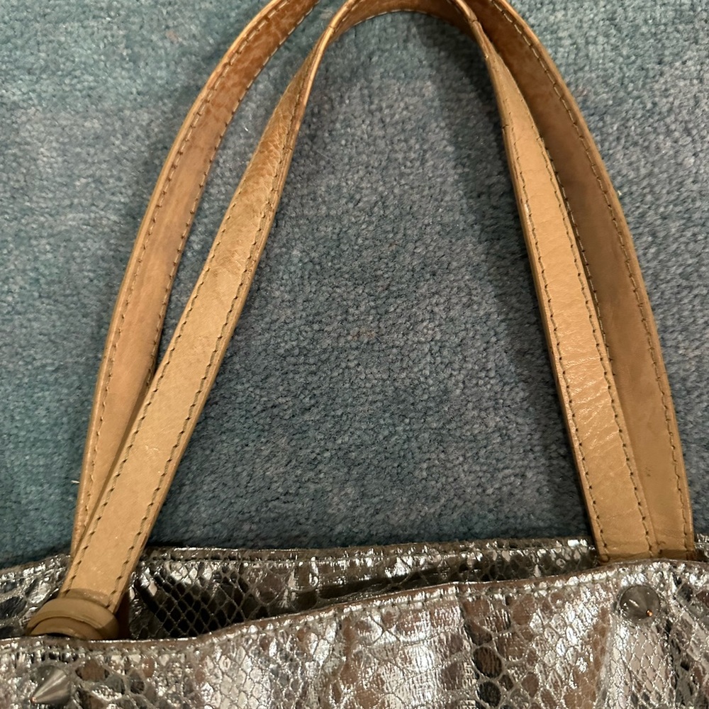 Sam Edelman shoulder bag purse metallic silver hobo tote croc embossed - Picture 7 of 8